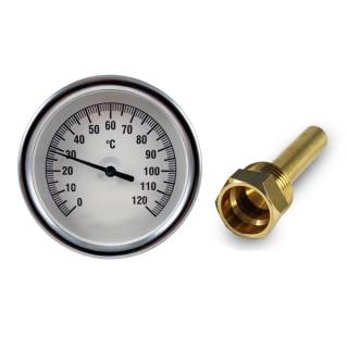 Bimetall-Zeigerthermometer 0-120° Thermometer 1/2" 63 mm x 75 mm, hinten