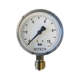 DITECH / Watts Rohrfedermanometer, Abgang unten Ø 80 mm, 1/2", 0-10 bar